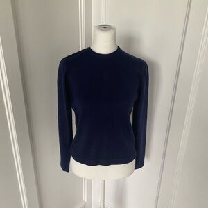 Vintage Talbott Taralan Womens Navy Blue Mock Neck Fitted 60s Sweater Size XS